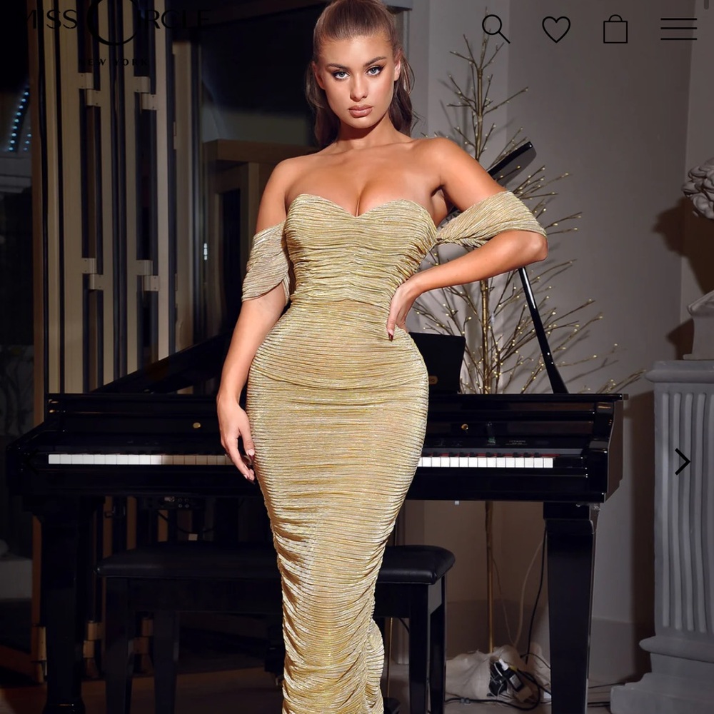 Gold Ruched Bodycon Cocktail Dress